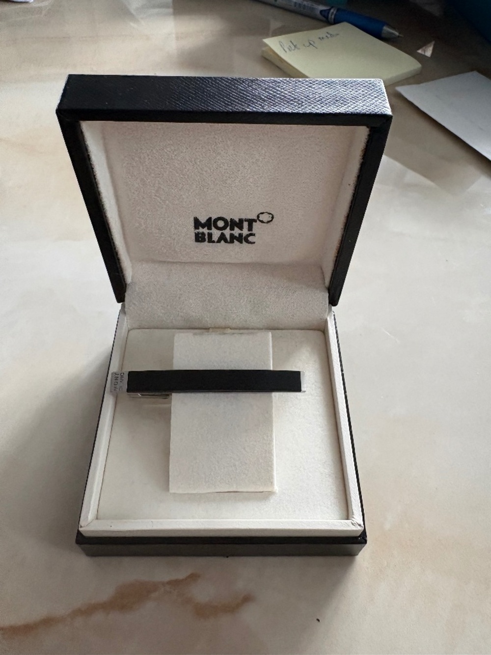 Vintage Montblanc Black & Silver Tie Clip / Tie Bar w/ Original Box